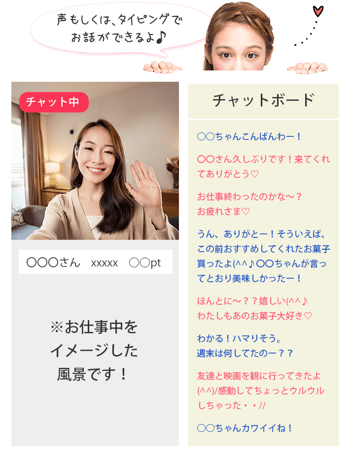 声もしくは、タイピングでお話ができるよ♪