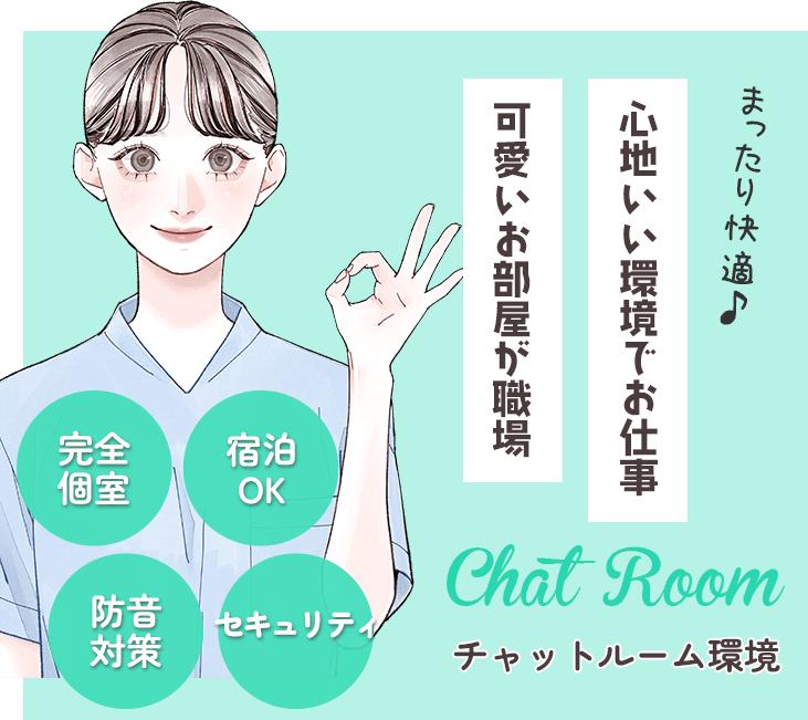チャットルーム環境!心地いい環境でお仕事、可愛いお部屋が職場