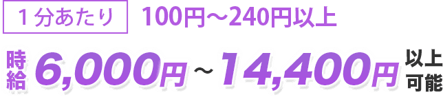 1分あたり100円〜240円以上！時給6000円〜14,400円以上可能