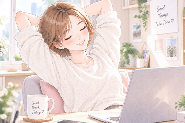 仕事を終えて帰宅するなつきさん