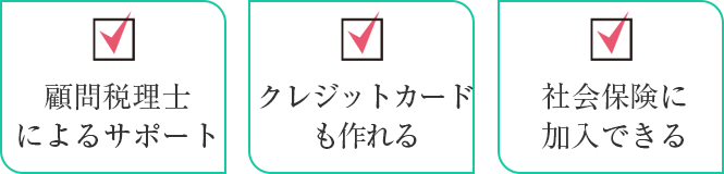 顧問税理士によるサポート・クレジットカードも作れる・社会保険に加入できる