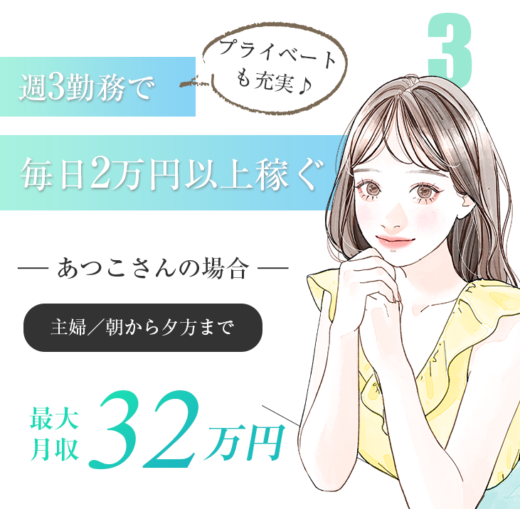 週3勤務で毎日2万円以上稼ぐ-あつこさんの場合-平均月収32万円