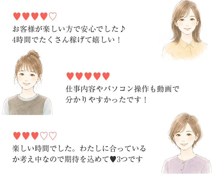 お客様が楽しい方で安心でした♪4時間でたくさん稼げて嬉しい！